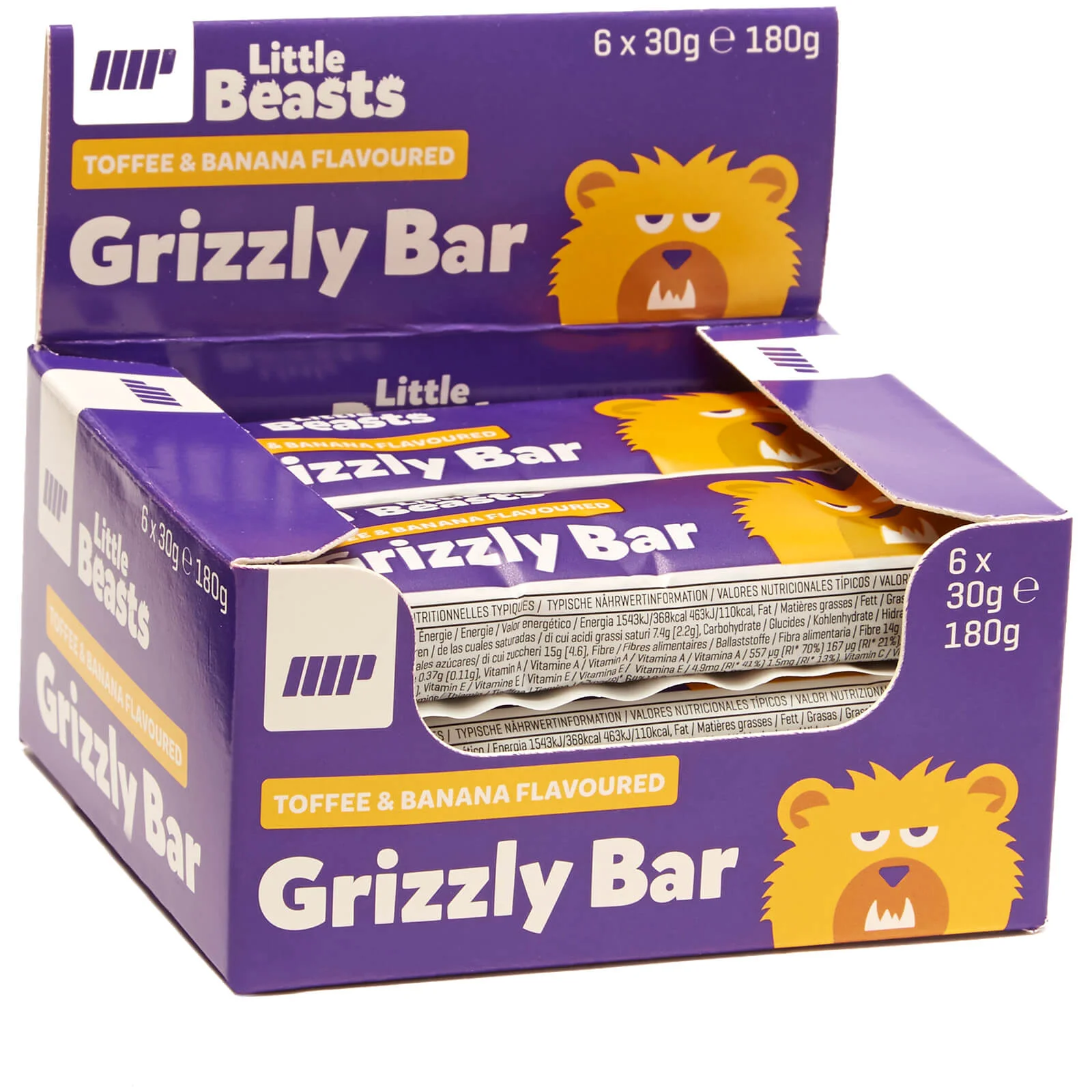 Little Beasts Grizzly Bar - Box of 6 - 6 x 30gBarer - Toffee & banan Billede 1