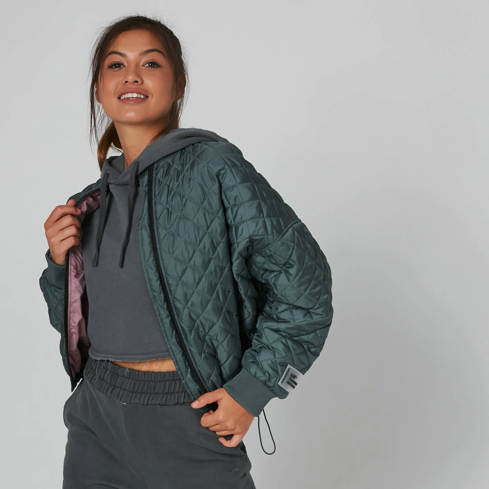 Oversized Quilted Bomber Jacket - Grå - XS Billede 1