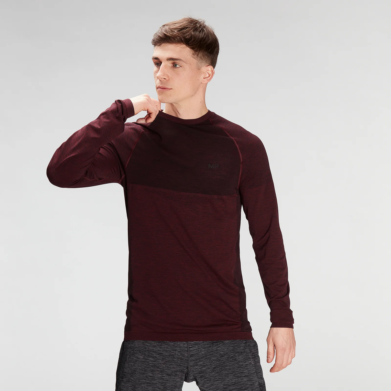 MP Men's Essential Seamless Long Sleeve Top- Washed Oxblood Marl - XXS Billede 1
