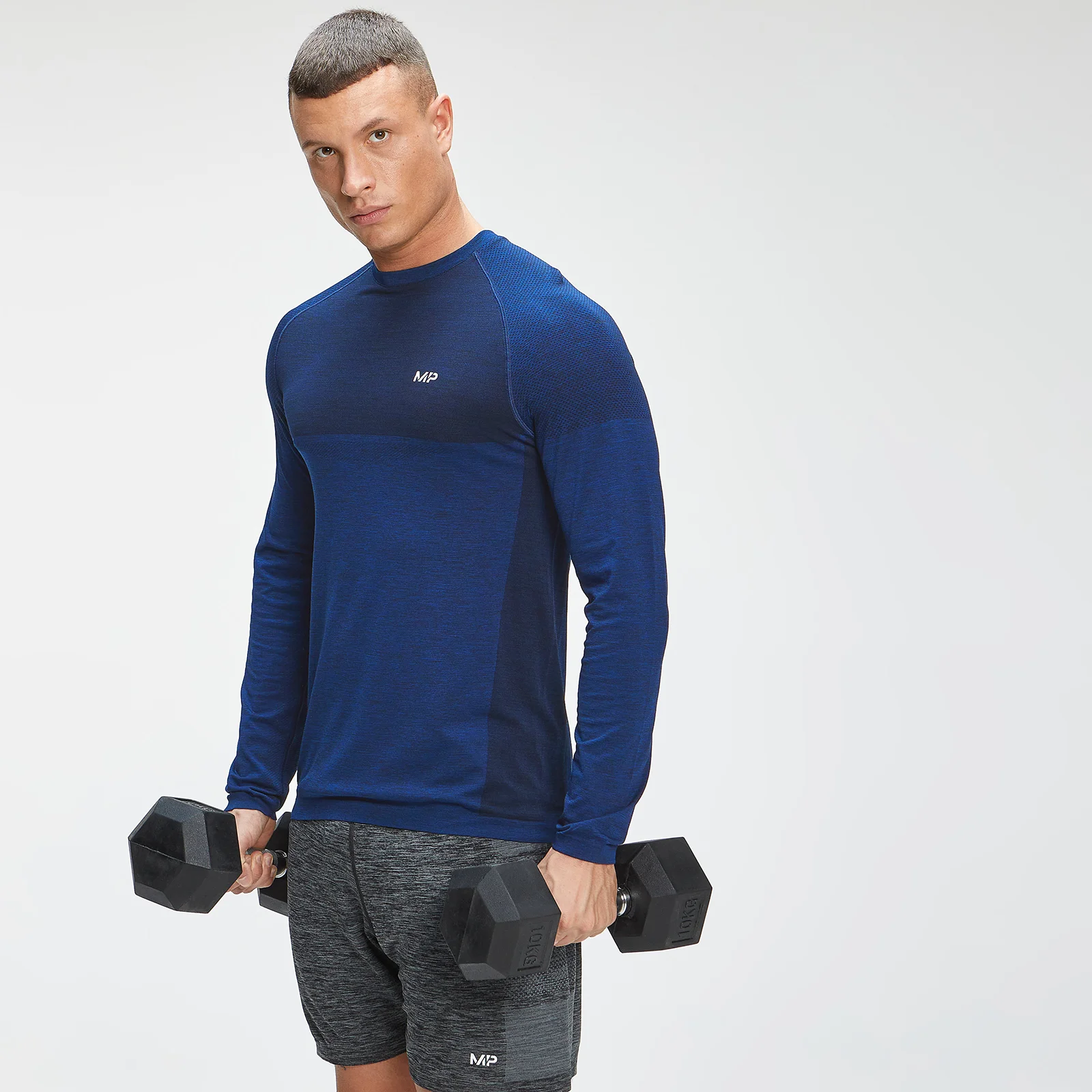 MP Essential Seamless langærmet top til mænd - Intense Blue Marl - XS Billede 1