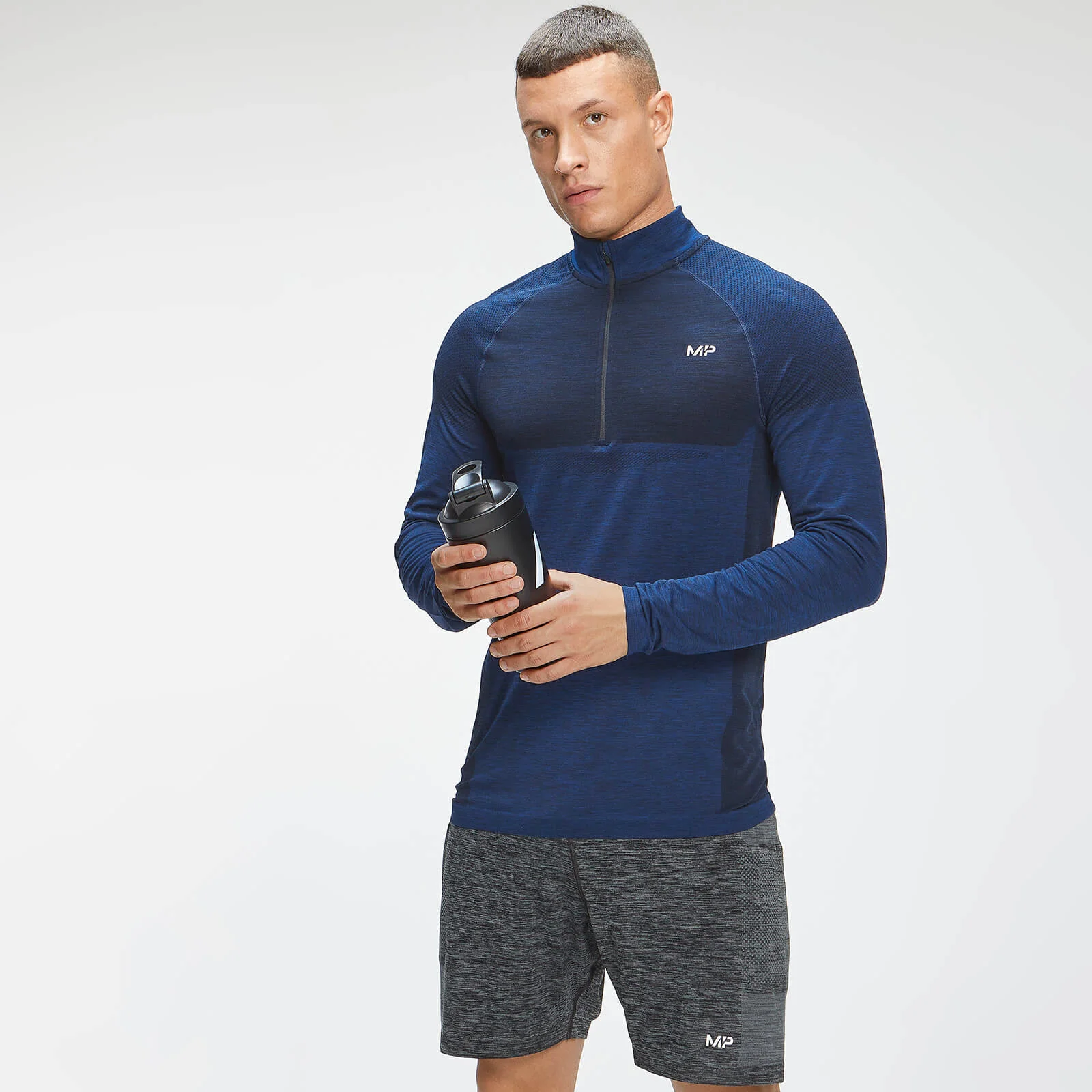 MP Essential Seamless 1/4 Zip Top til mænd - Intense Blue Marl - XXS Billede 1