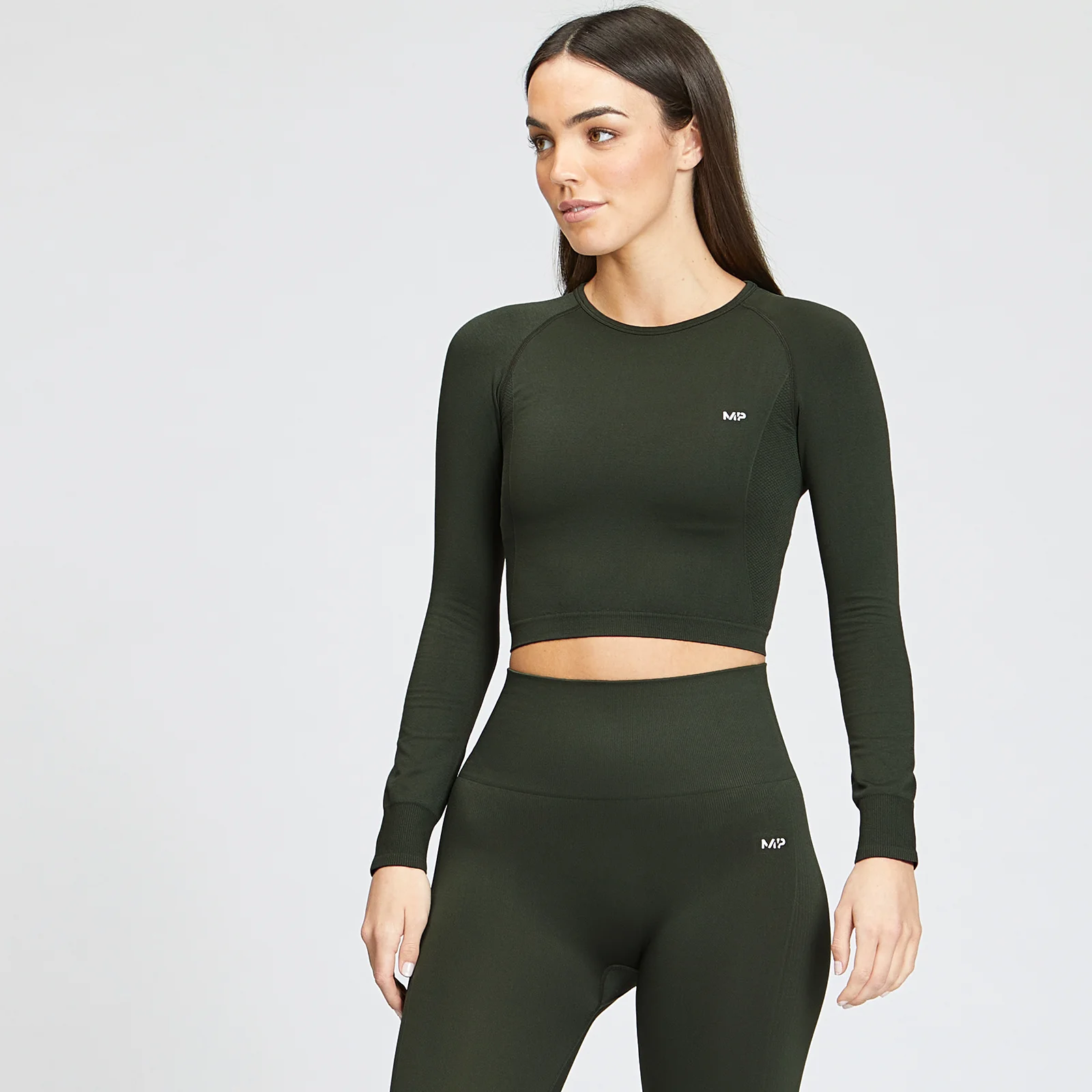 MP Women's Shape Seamless Long Sleeve Crop Top - Vine Leaf - XXS Billede 1