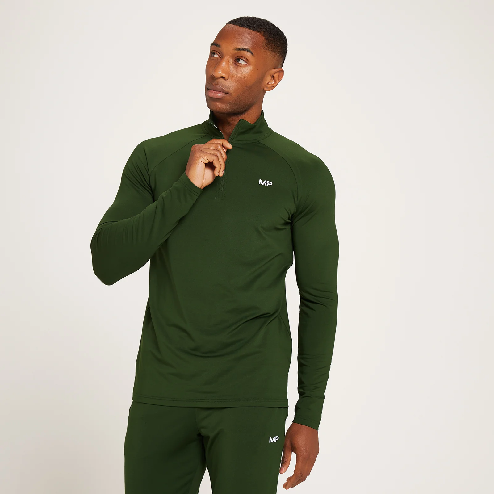 MP Linear Mark Graphic Training 1/4 Zip til mænd - Mørkegrøn - XXS Billede 1