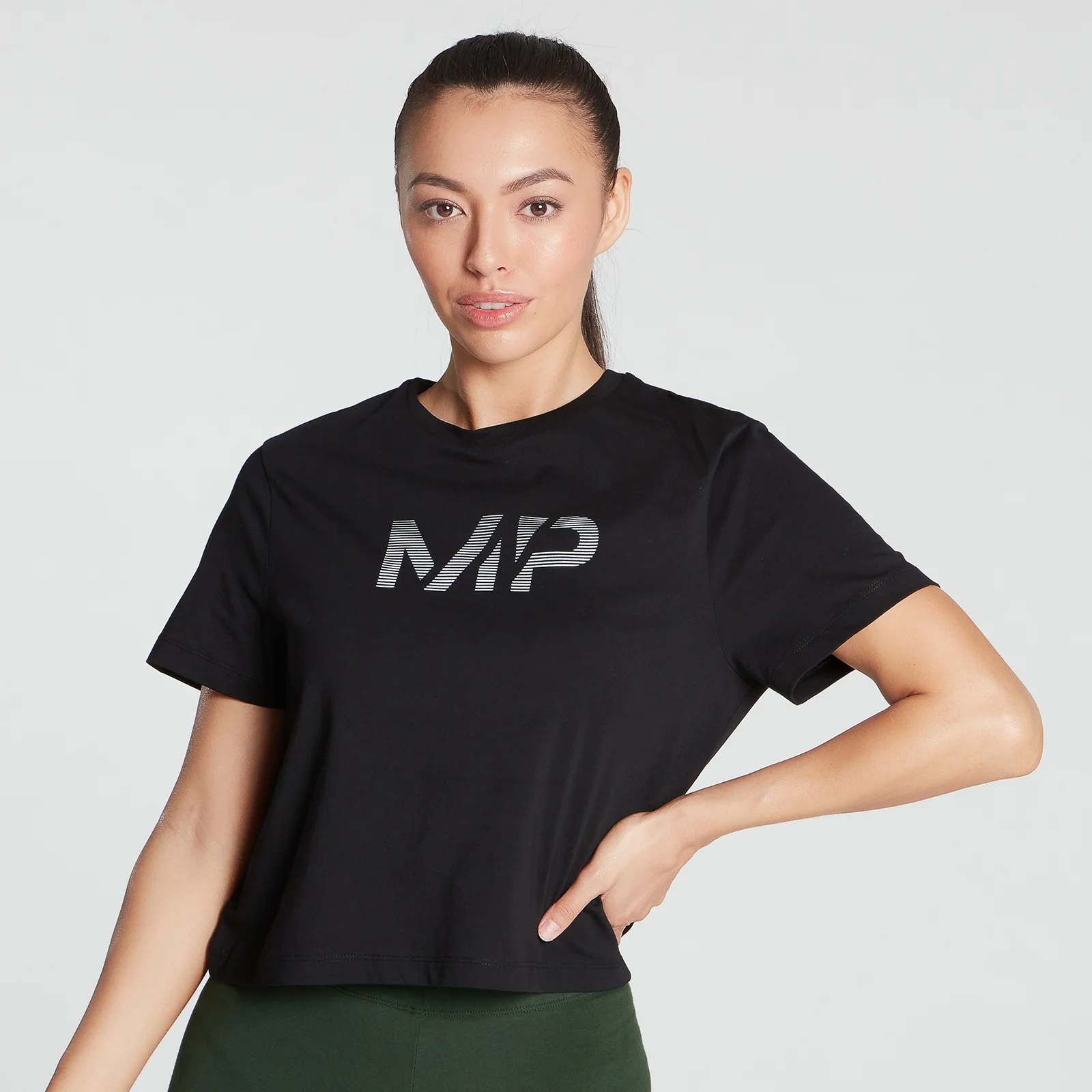 MP Women's Gradient Line Graphic Crop T-shirt- Black - XXS Billede 1