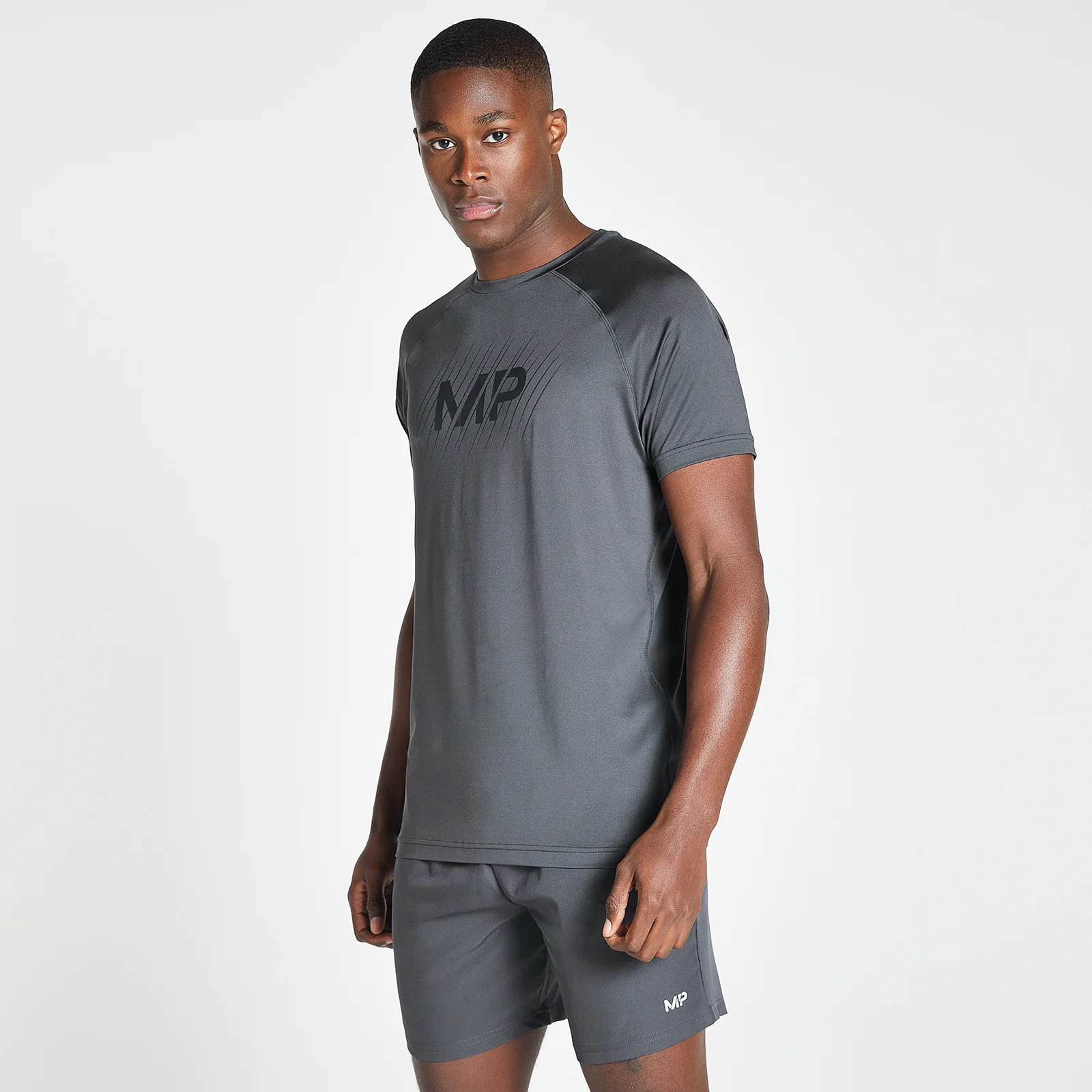 MP Men's Linear Line Graphic Essentials Training Short Sleeve T-Shirt - Gun Metal - XXS Billede 1