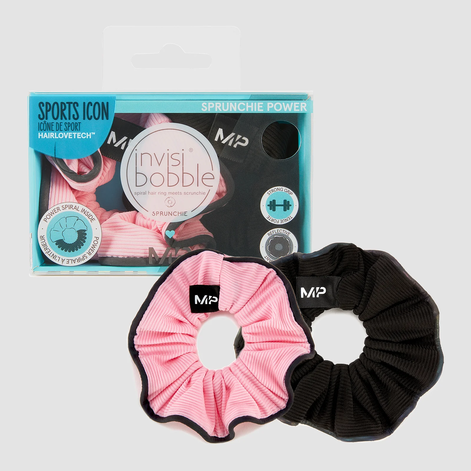 MP X Invisibobble® Reflective Power Sprunchie - sort/rosa - 2-PAK Billede 1