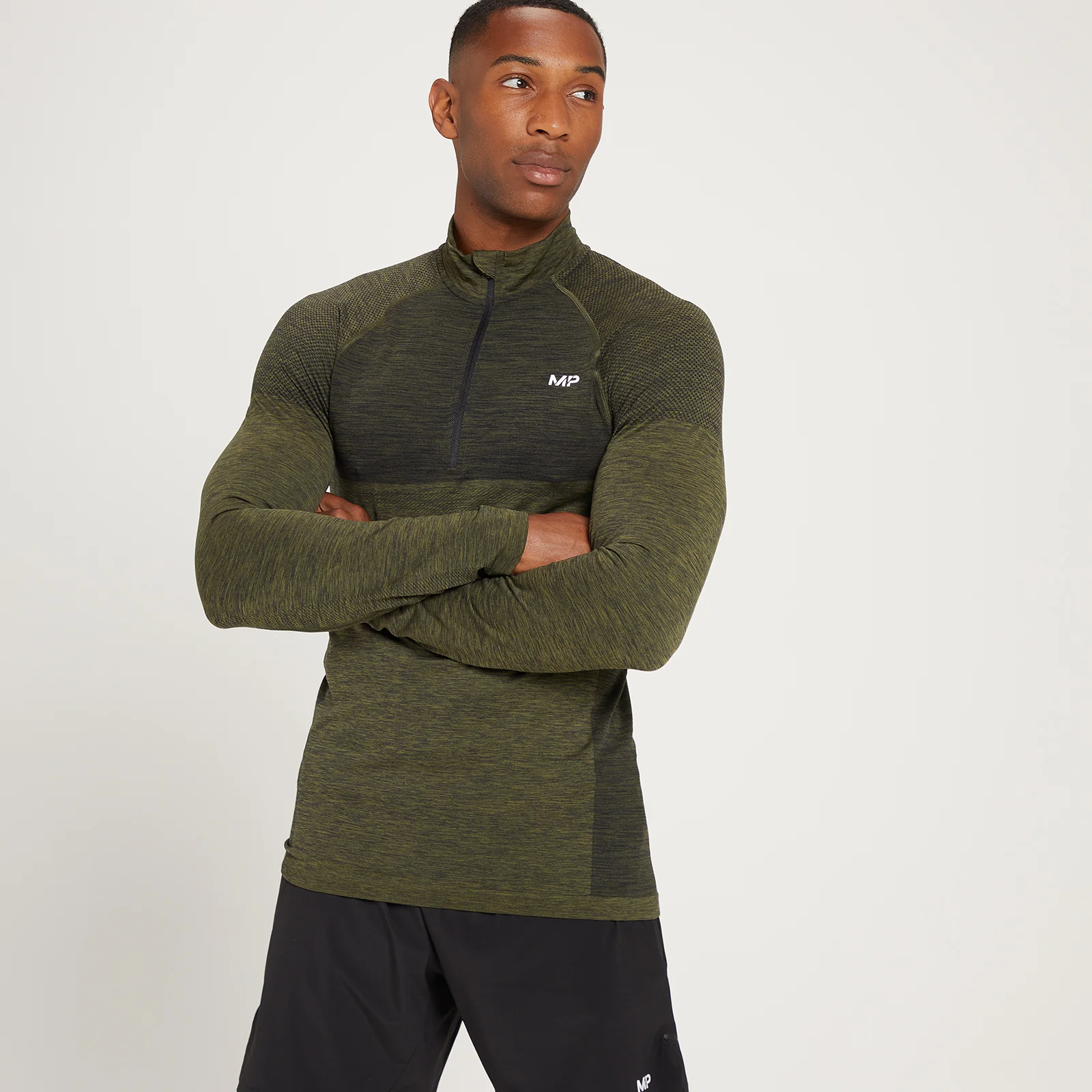 MP Essential Seamless 1/4 Zip Top til mænd - Dark Olive Marl - XS Billede 1