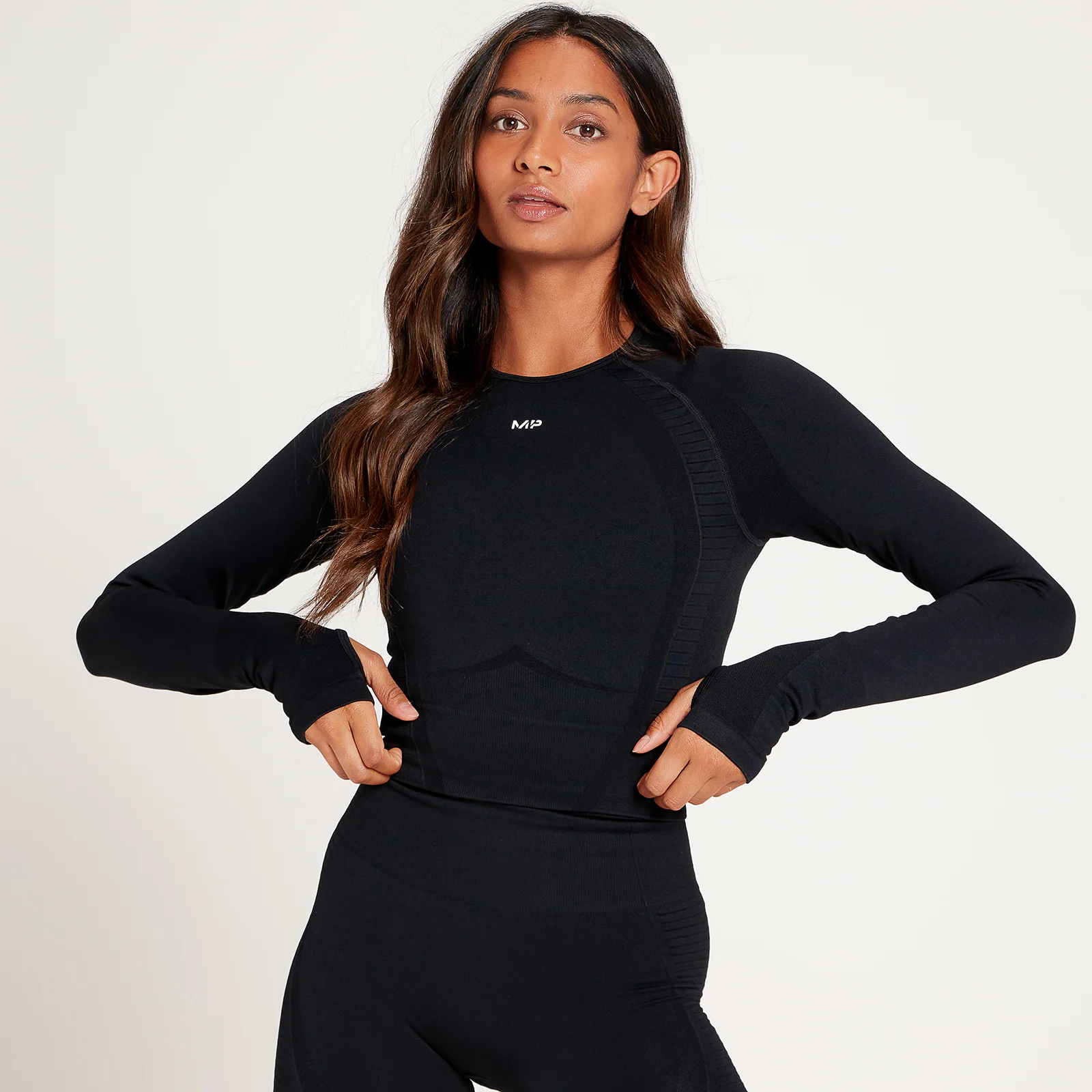MP Tempo Seamless Crop Top med lange ærmer til kvinder - Sort - XXS Billede 1