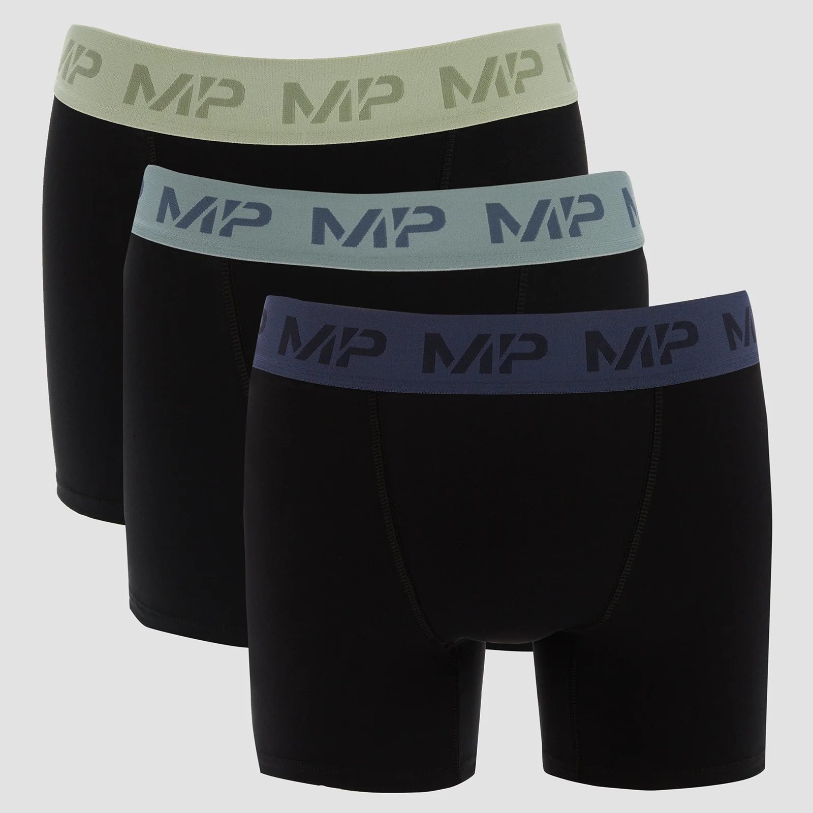 MP Boxershorts med farvet linning til mænd (3 pakker) - sort/frostgrøn/stålblå/isblå - XXS Billede 1