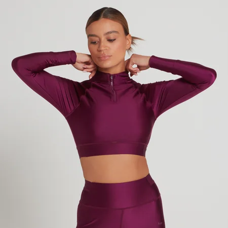 Limited Edition MP Engage Long Sleeve Crop 1/4 Zip Top til kvinder – Deep Purple