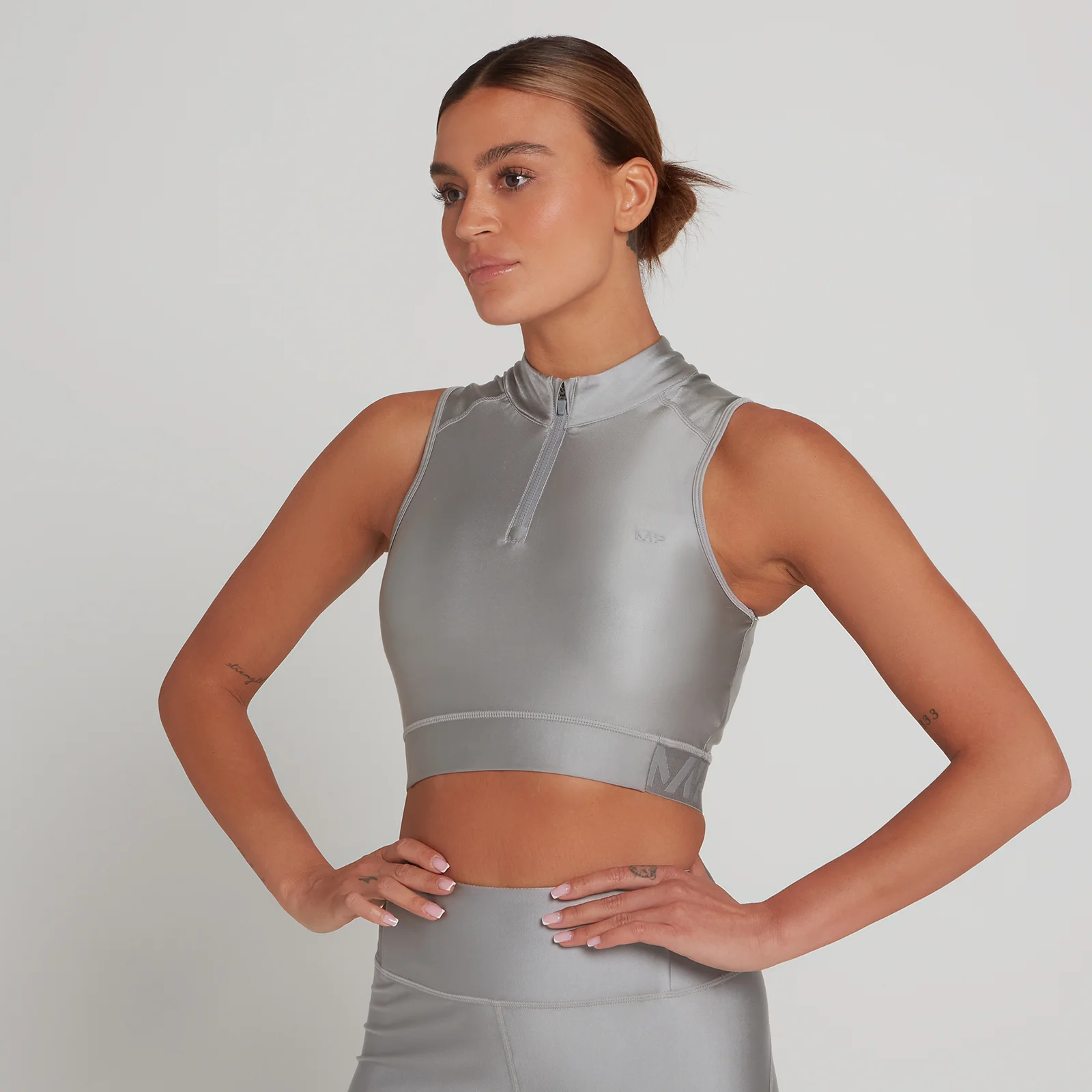 Limited Edition MP Engage Crop Tank 1/4 Zip Top til kvinder – Storm - XXS Billede 1