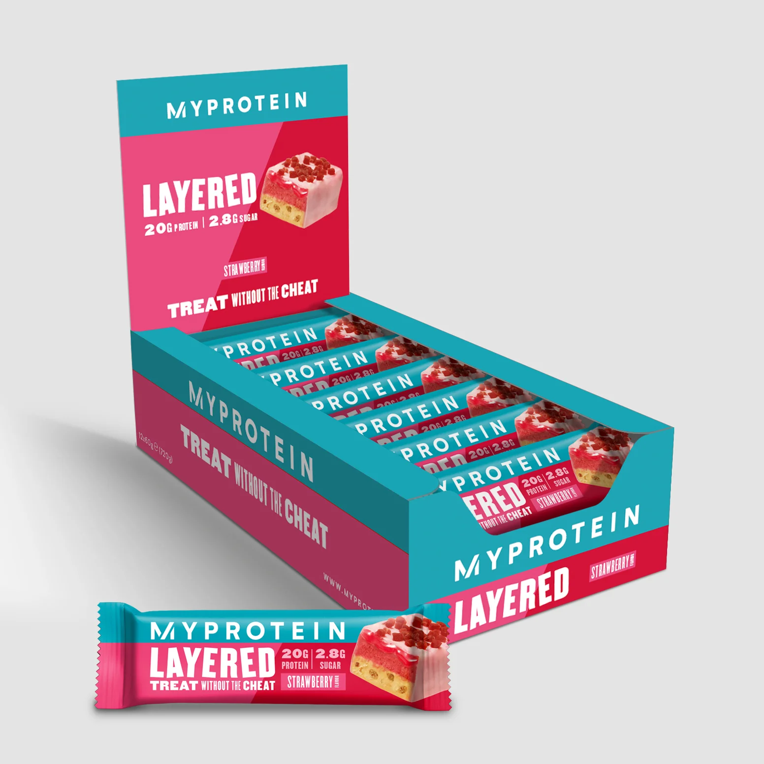 6 Layer Protein Bar - 12 x 60g - Jordbær Billede 1