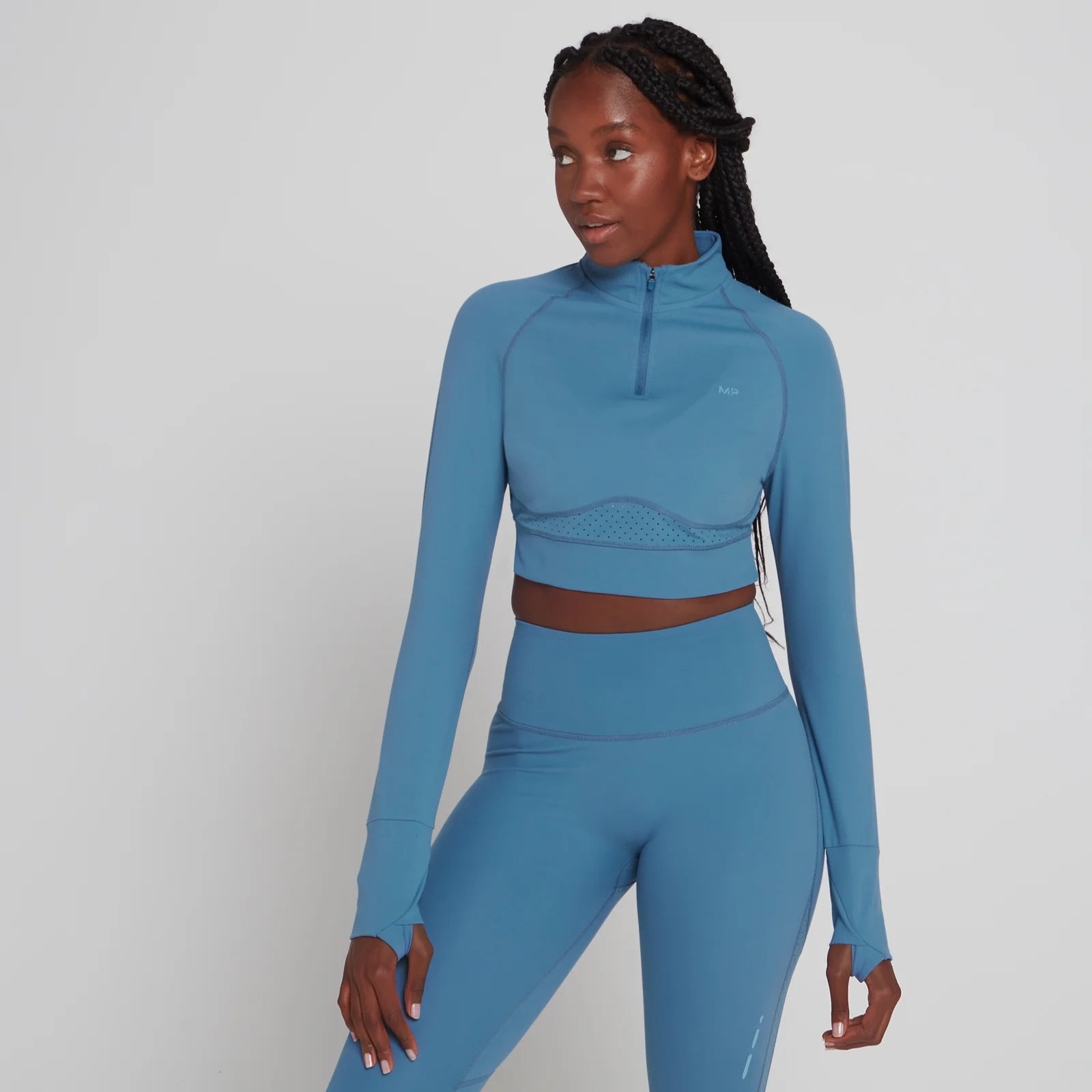 MP Power Ultra Cropped 1/4 Zip Top til kvinder – Moonlight Blue - XXS Billede 1