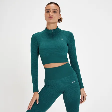 MP Tempo Seamless 1/4 Zip Crop Top til kvinder - Dyb marineblå zebra