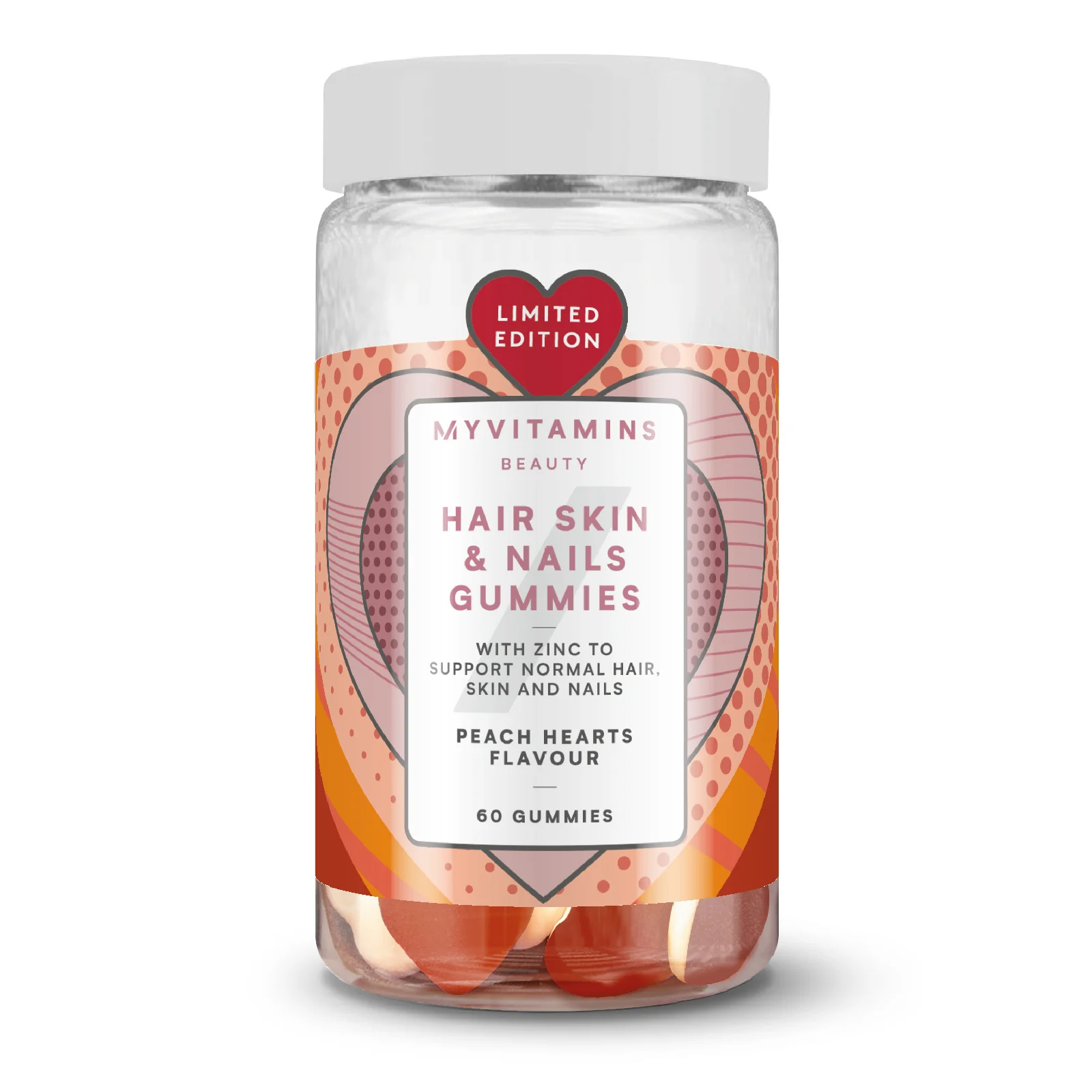 Hair, Skin & Nails Gummies – Peach Hearts - 60gummies - Peach Heart Billede 1