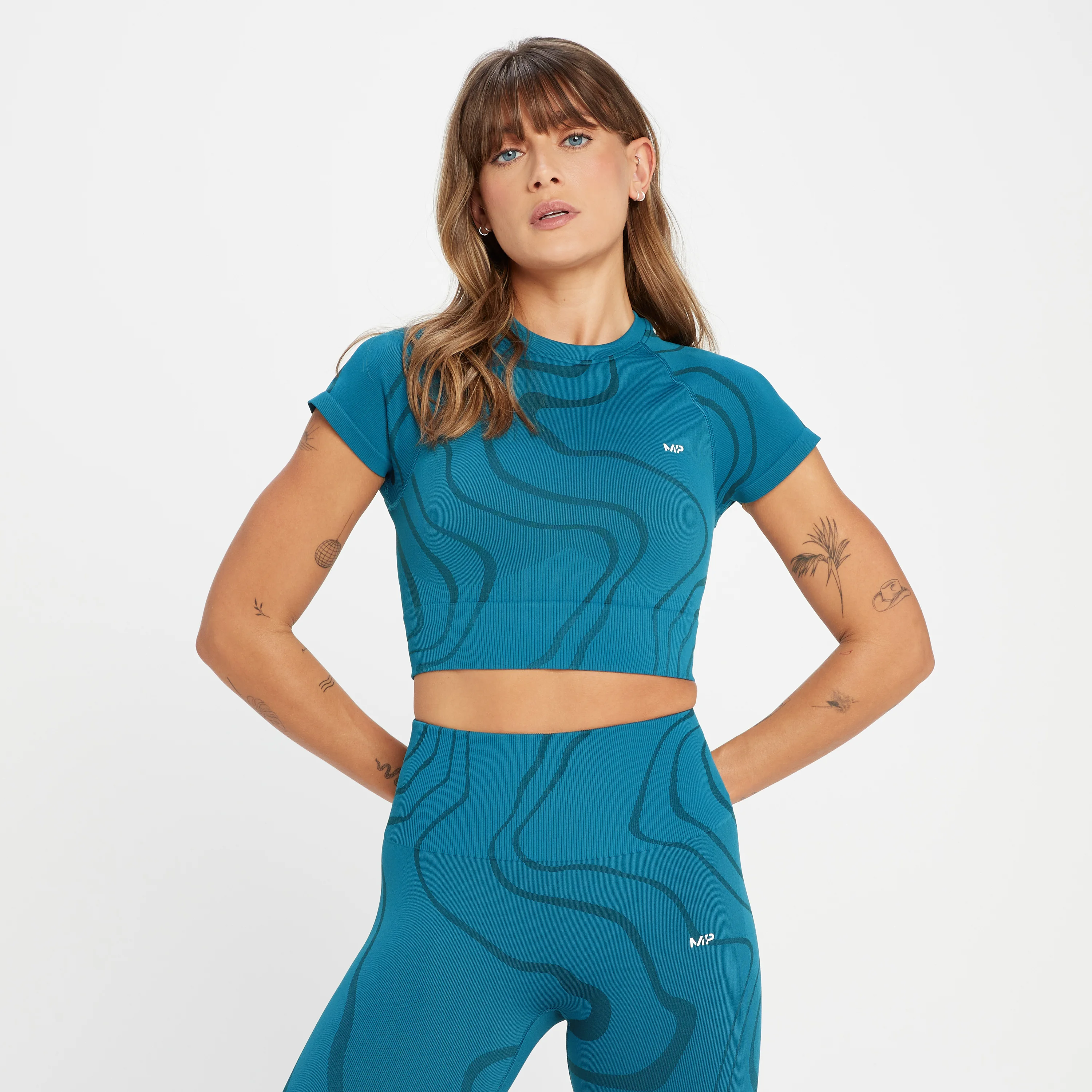 MP Tempo Wave Seamless Crop Top til kvinder – Teal Blue - XXS Billede 1