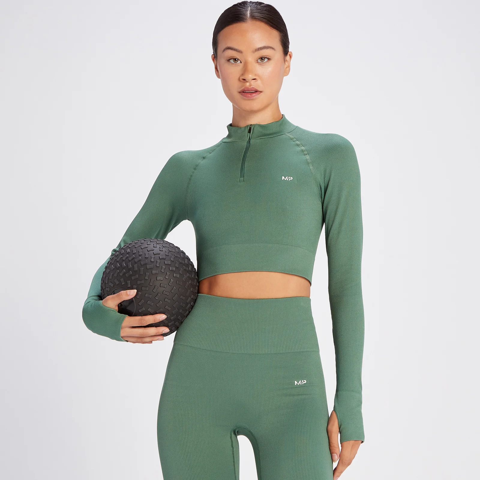 MP Tempo Rib Seamless Crop 1/4 Zip til kvinder – Soft Pine - XS Billede 1