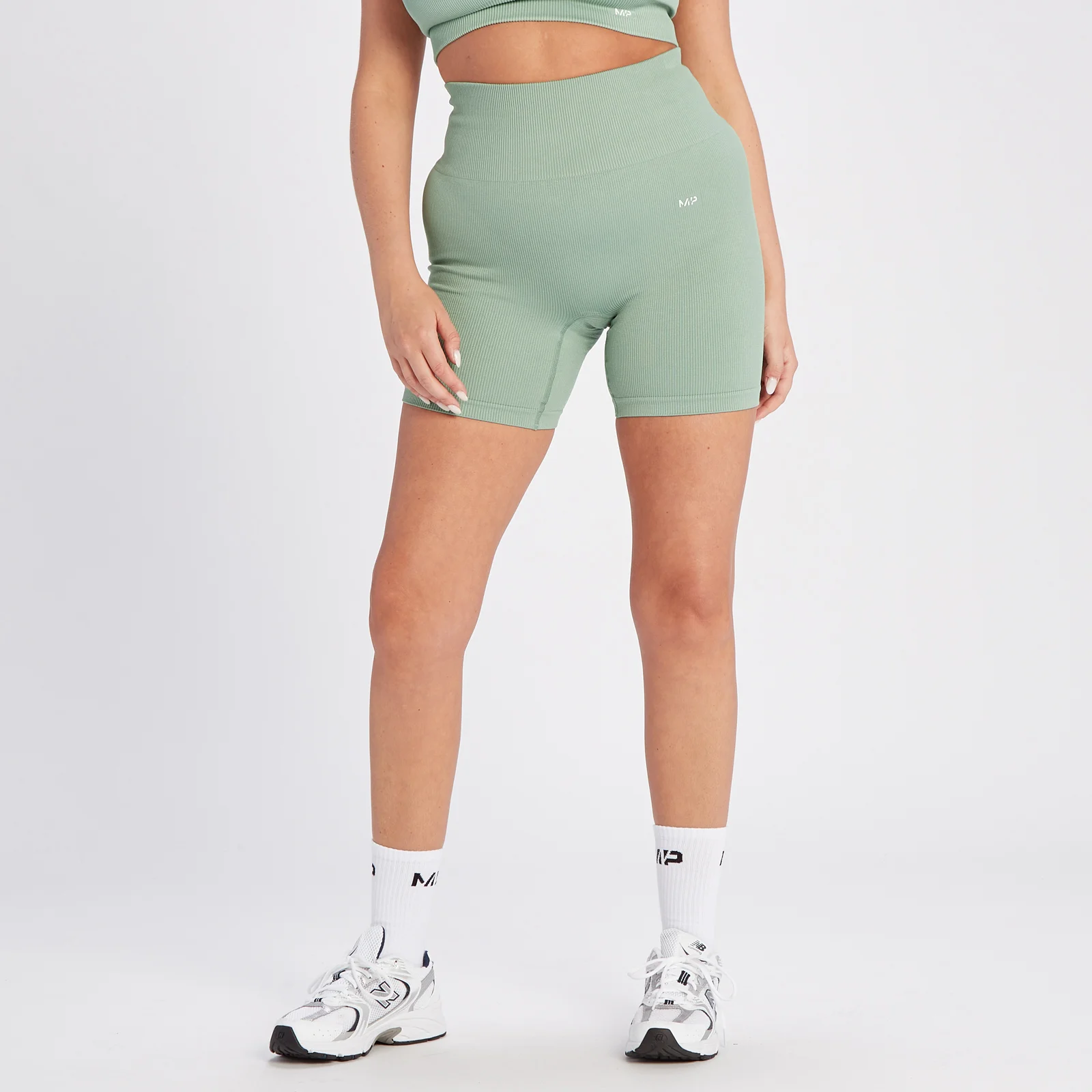 MP Tempo Rib Seamless Shorts til kvinder – Sage Grey - XS Billede 1