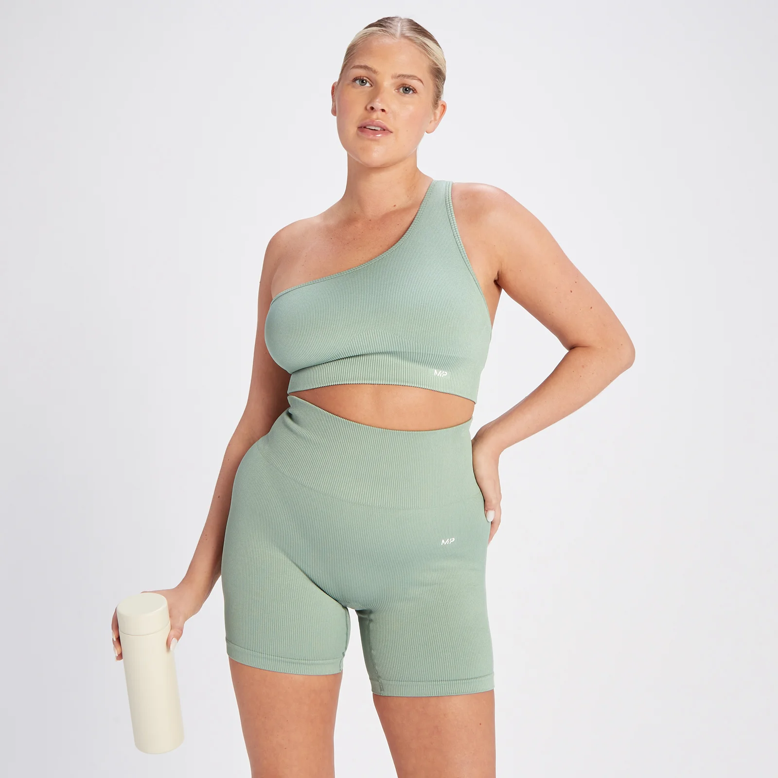 MP Tempo Rib Seamless Asymetric Bra til kvinder – Sage Green - XS Billede 1