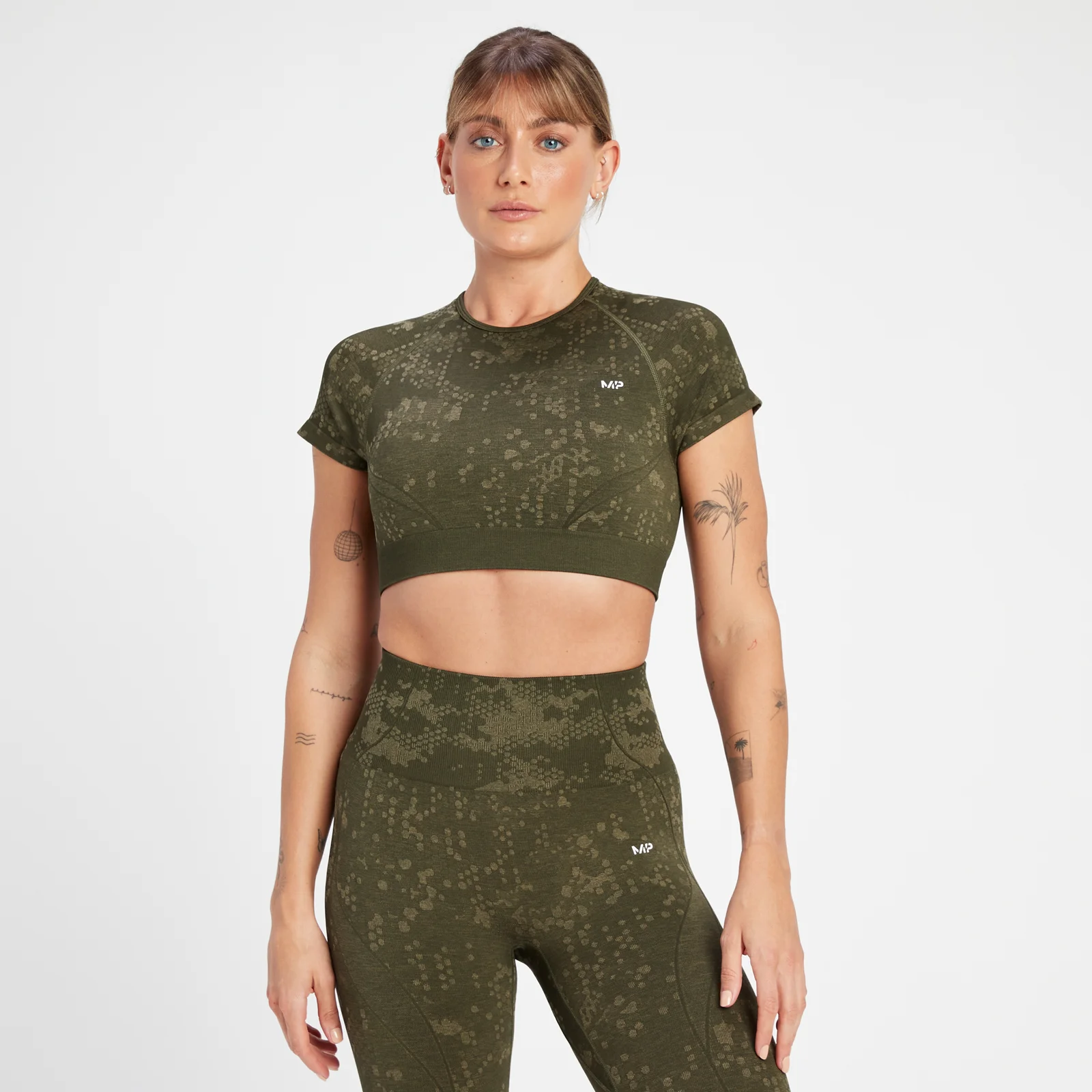MP Adapt Seamless Pattern Crop Top til kvinder – Olive Green - XS Billede 1