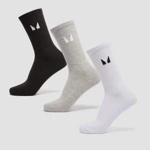 MP Unisex Crew Socks (3-pak) – Hvid/Sort/Grey Marl - Size UK 6-8