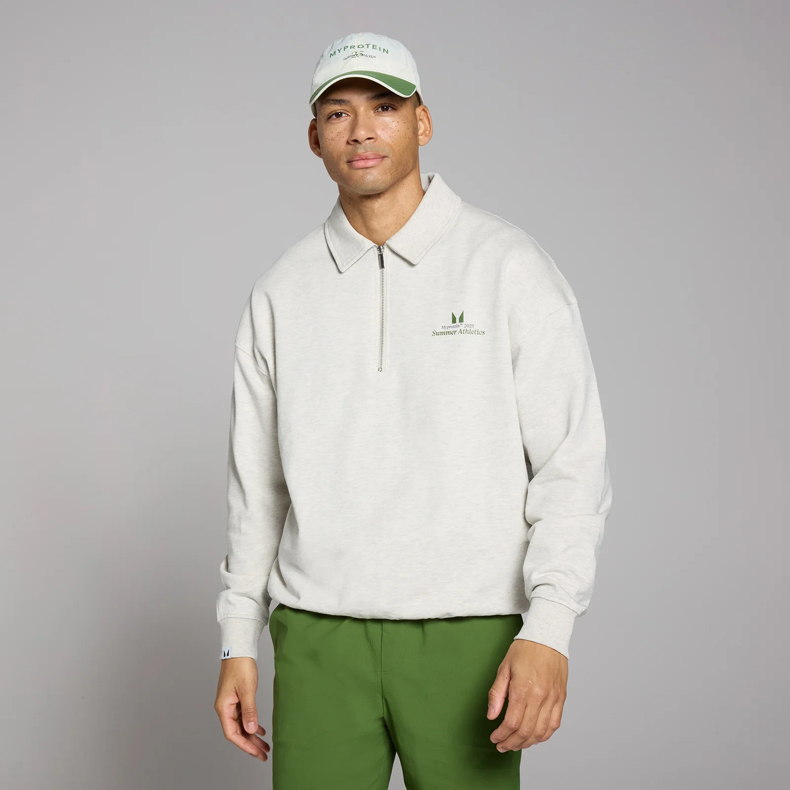 MP Lifestyle Collared 1/4 Zip til mænd – Light Grey Marl - XS Billede 1