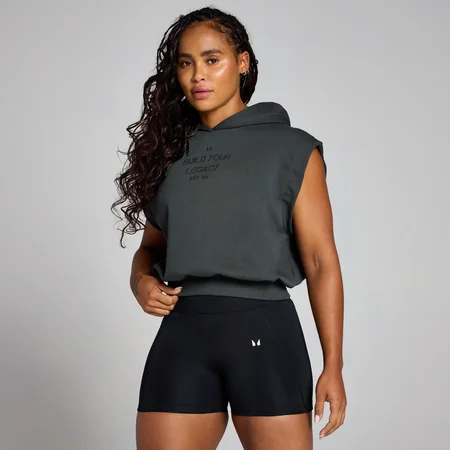 MP Origin Cropped Sleeveless Hoodie til kvinder − Washed Black