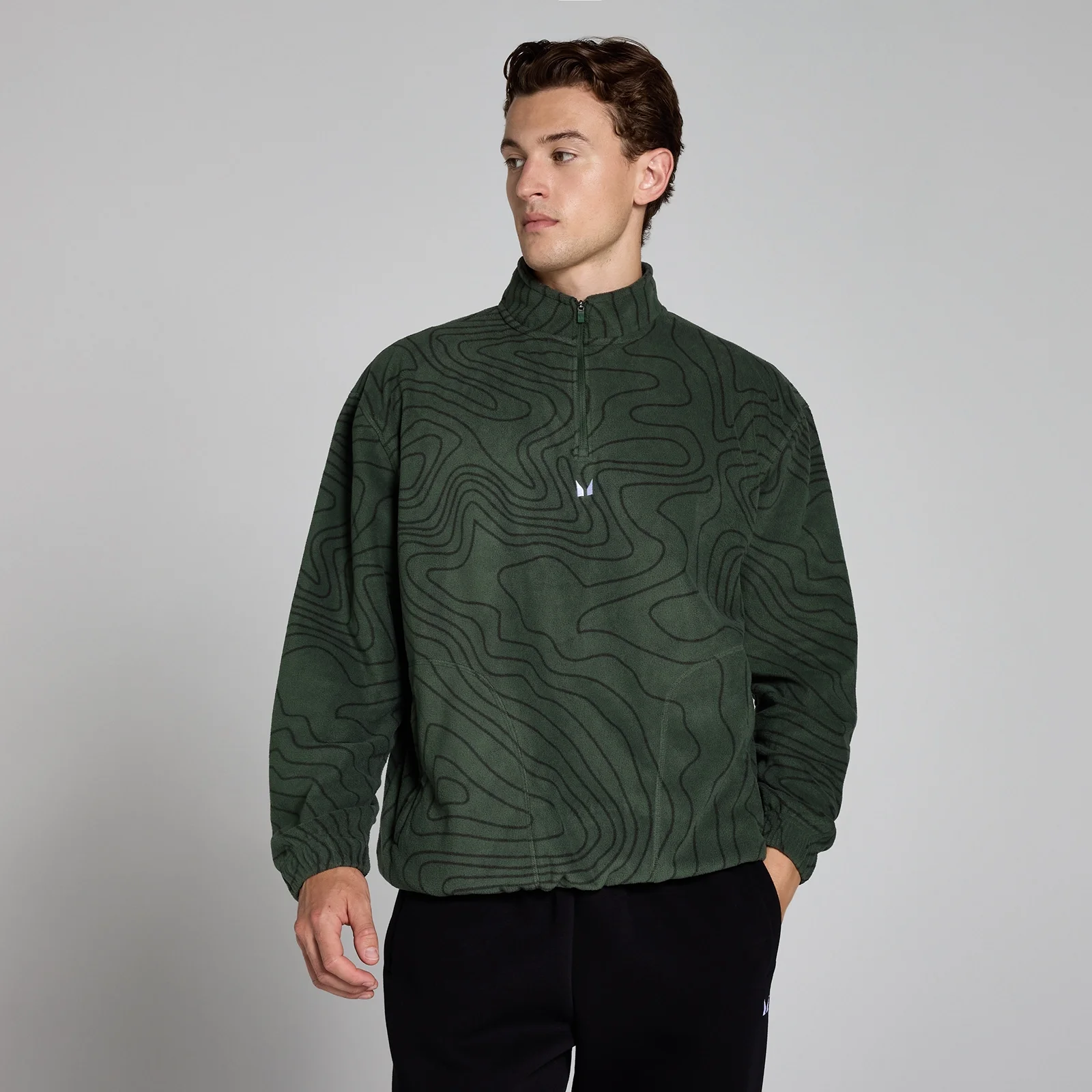 MP Printed 1/4 Zip Fleece til mænd − Forest Green - XS Billede 1