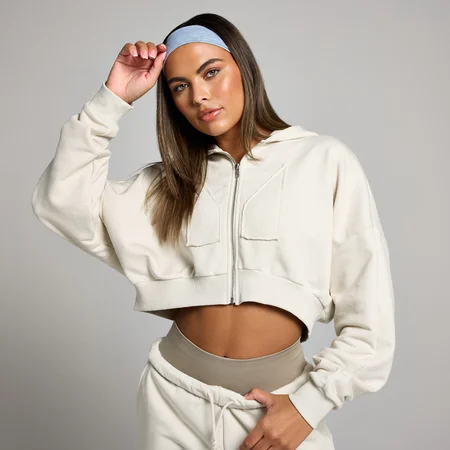 MP Cropped Applique Zip Through Hoodie til kvinder − Bone