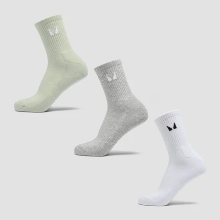 MP Unisex Crew Socks (pakke med tre) − Grå/Matcha/Hvid