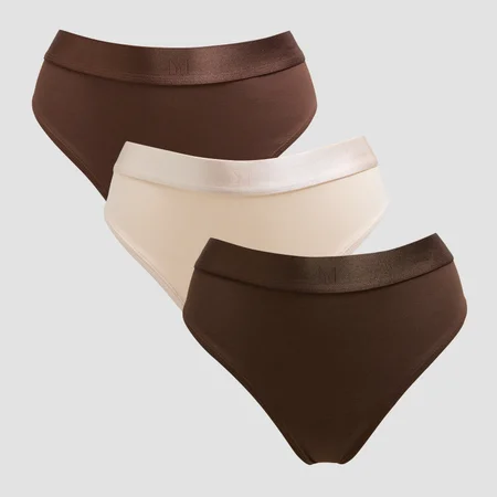 MP Mid Rise Thong til kvinder (pakke med 3) − Deep Chocolate/Brown/Warm Cream