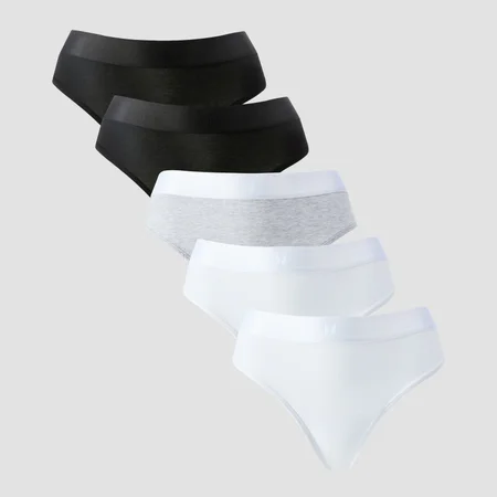 MP Mid Rise Thong til kvinder (pakke med 5) − Hvid/Sort/Grey Marl