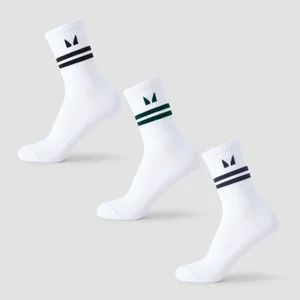 MP Stripe Retro Crew-strømpe (pakke med tre) − Sort/Dark Emerald/Dark Saphire - Size UK 2-5