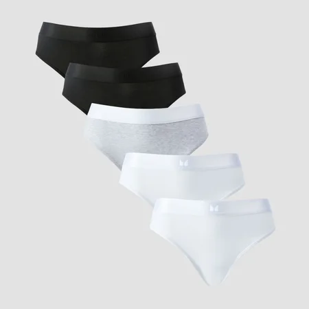 MP Mid Rise Bikini Brief til kvinder (pakke med 5) − Hvid/Sort/Grey Marl