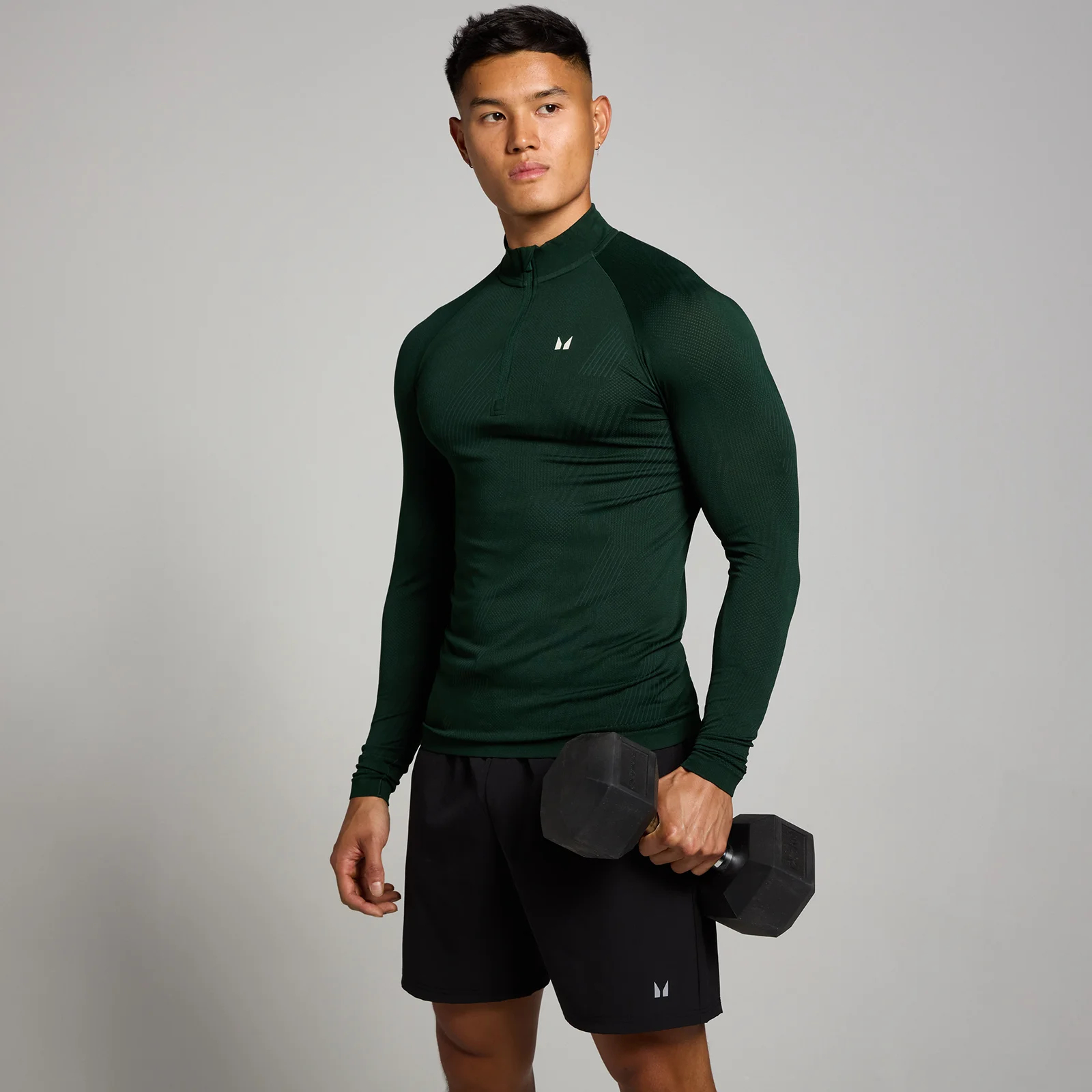 MP Tempo Pillar Graphic Seamless 1/4 Zip til mænd – Dark Emerald - XS Billede 1