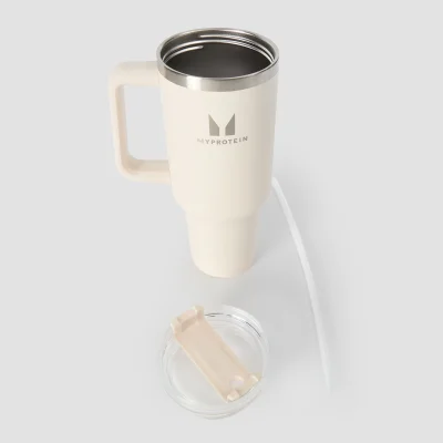 Myprotein Metal Flaske med Sidehåndtag og Sugerør 1200ml - Naturlig Creme Billede 6