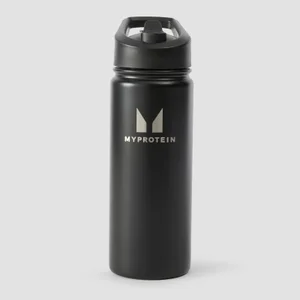 Myprotein Recycled Metal Flip Straw Bottle 500ml – Sort - Colour Black