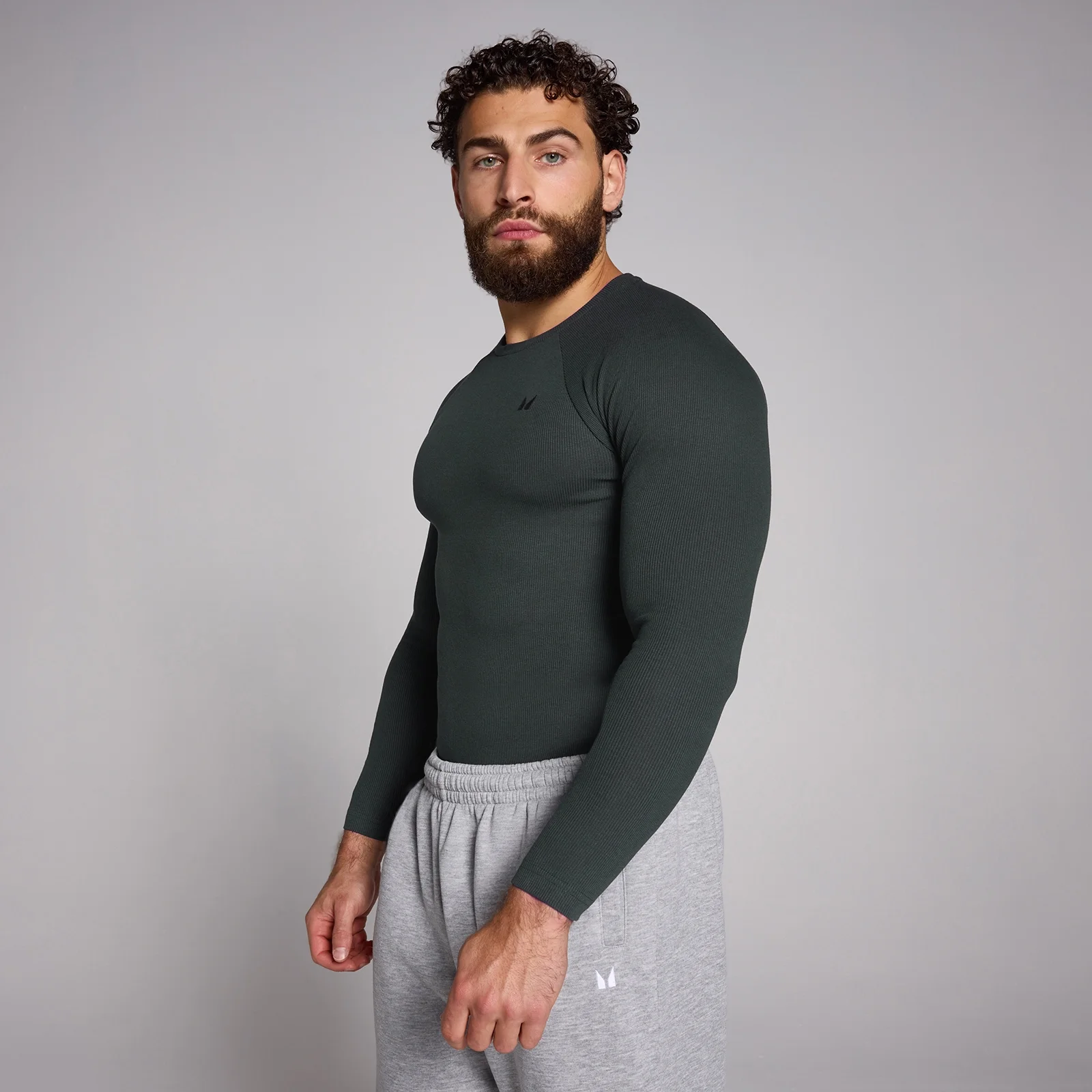 MP Origin Ribbed Muscle Fit Long Sleeve Top til mænd − Washed Black - XL Billede 1