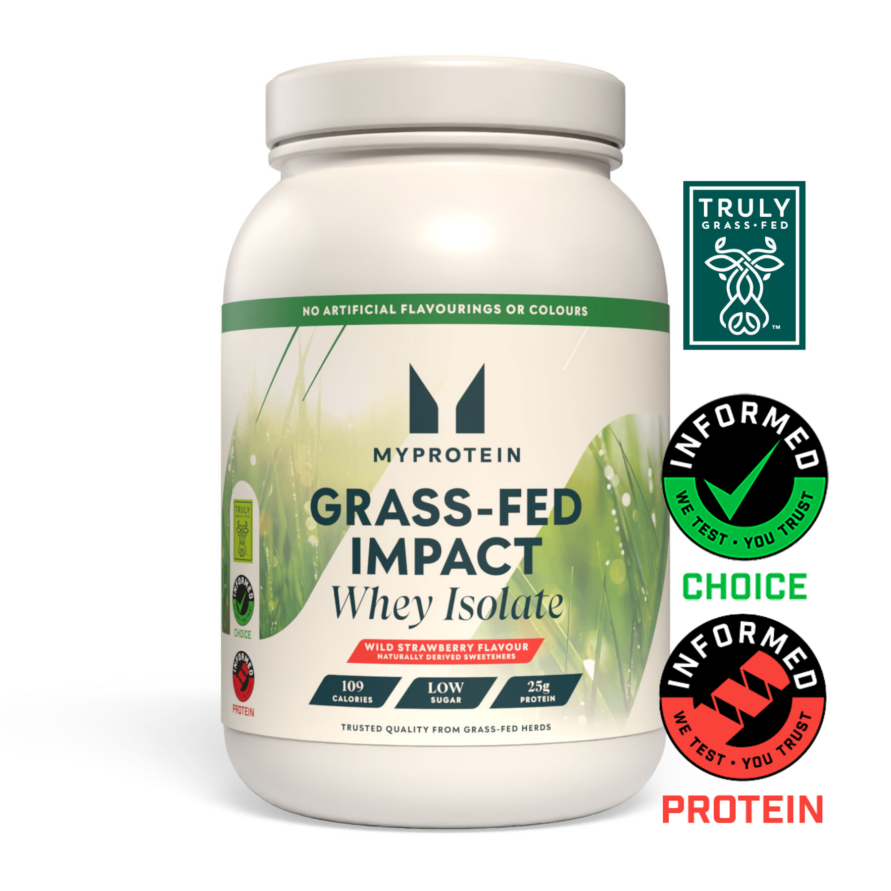 Myprotein Impact Whey Isolate, Grass Fed Wild Strawberry (naturally derived sweeteners), 1kg Billede 1