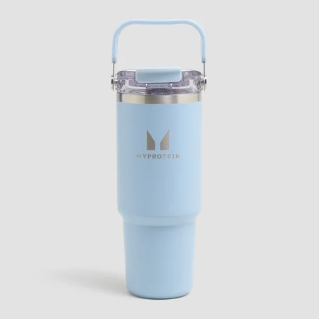 Myprotein Genbrugsmetal Drikkedunk med Tophåndtag og Sugerør 900ml - Lyseblå