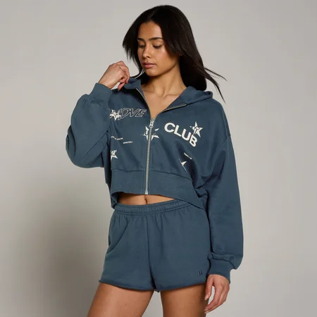 MP Dame Move Club Graphic Let Loopback Hoodie med Lynlås - Falmet Blå