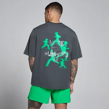 MP Herre Velocity Grafisk Cotton Modal T-Shirt - Mørkegrå / Grøn