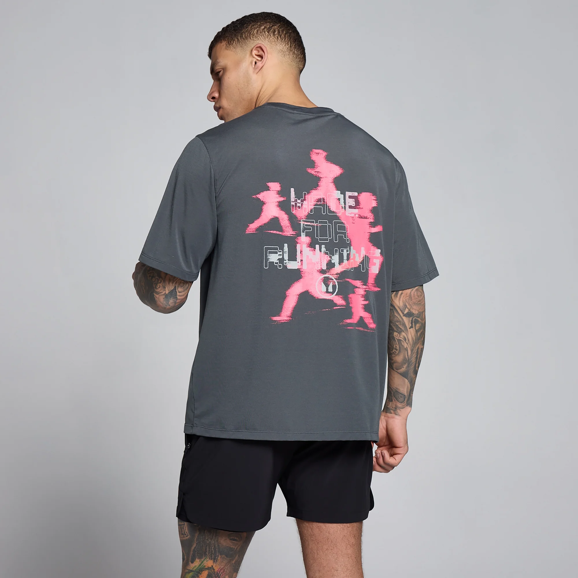 MP Herre Velocity Grafisk Cotton Modal T-Shirt - Mørkegrå / Pink - XS Billede 1