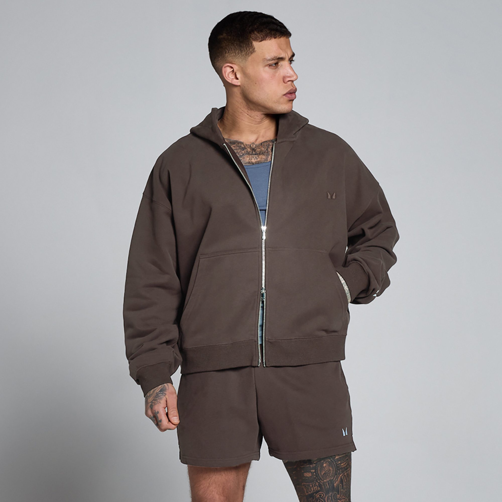 MP Men's Lift Oversized Loopback 2 Way Zip Hoodie - Chocolate - S Billede 1