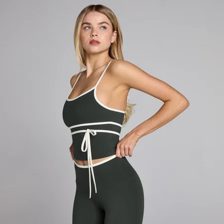 MP Dame Tempo Contrast Tie Top - Vasket Sort