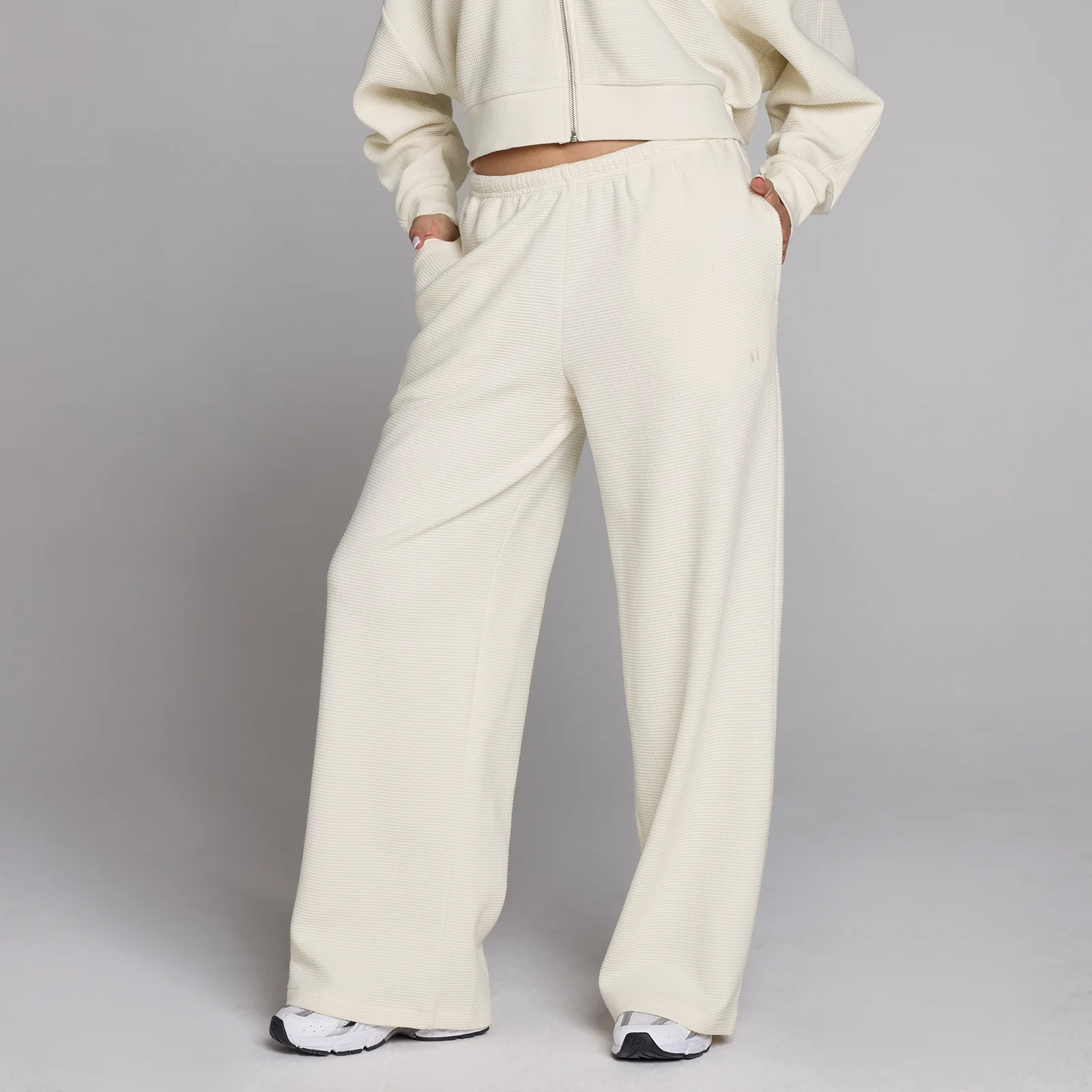 MP Dame Waffle Mellemhøj Straight Leg Joggingbukser - Ivory - M Billede 1