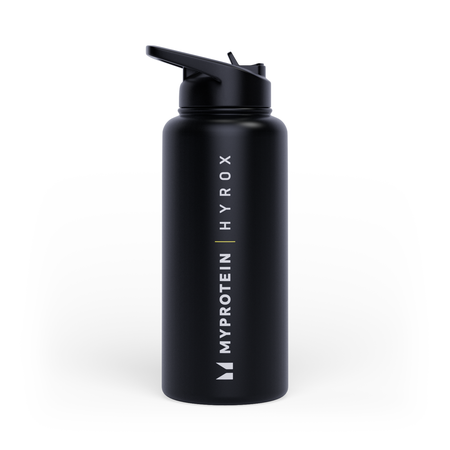 Myprotein Hyrox Genbrugs Metal Flip Sugerør Flaske 1L - Sort