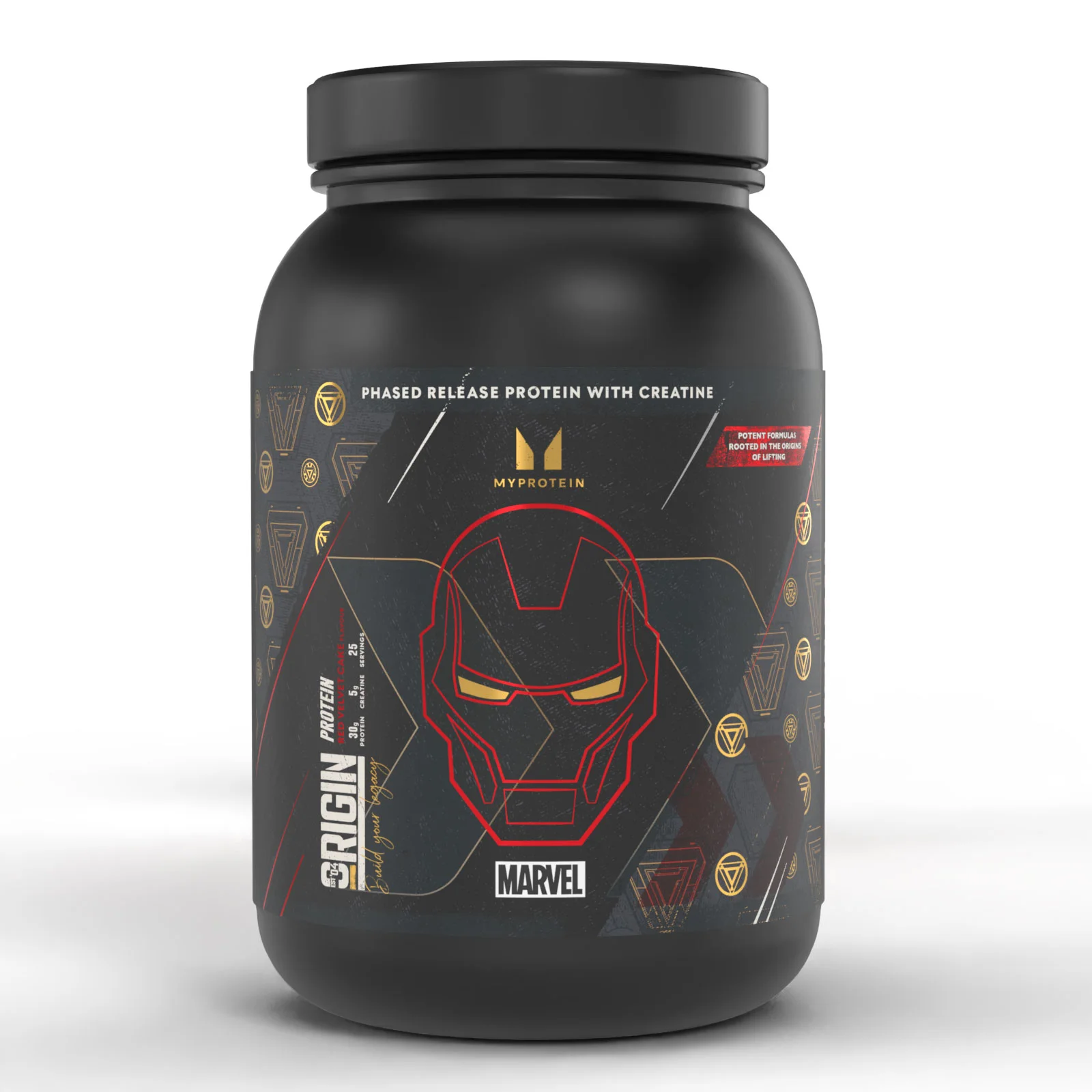 Origin Protein – Iron Man – Red Velvet-kage | MARVEL - 25servings - MARVEL Iron Man - Red Velvet Cake Billede 1