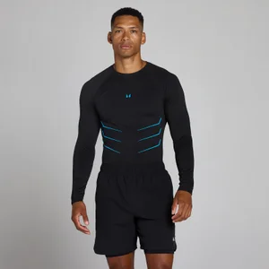 Lift sømløs langærmet top med muscle fit - Vasket Sort/Power Blue - Size M