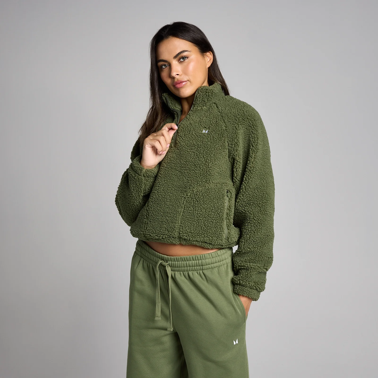 MP Kvinders Korte Borg 1/4 Lynlås Fleece - Vasket Olivengrøn - M Billede 1